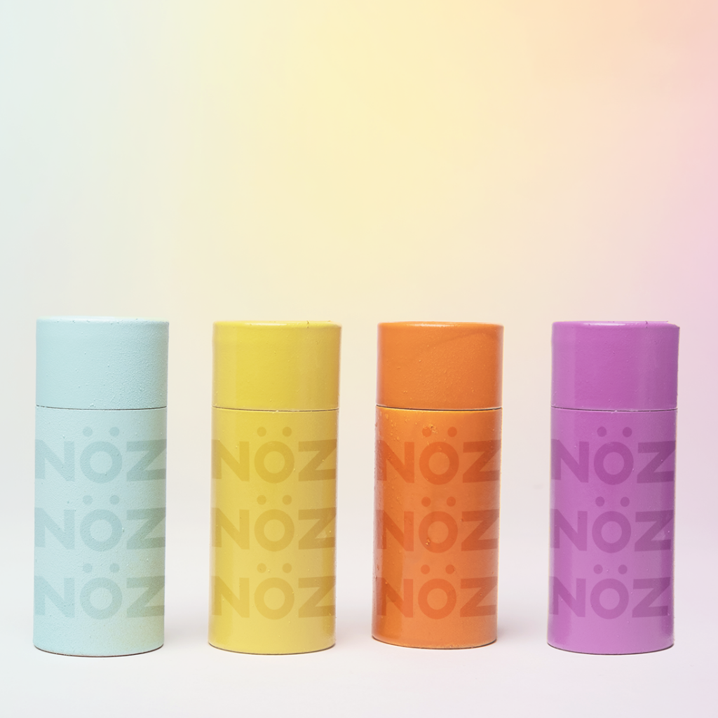 Nöz Reef safe sunscreen, Zinc oxide sunscreen in all four neon colors. 